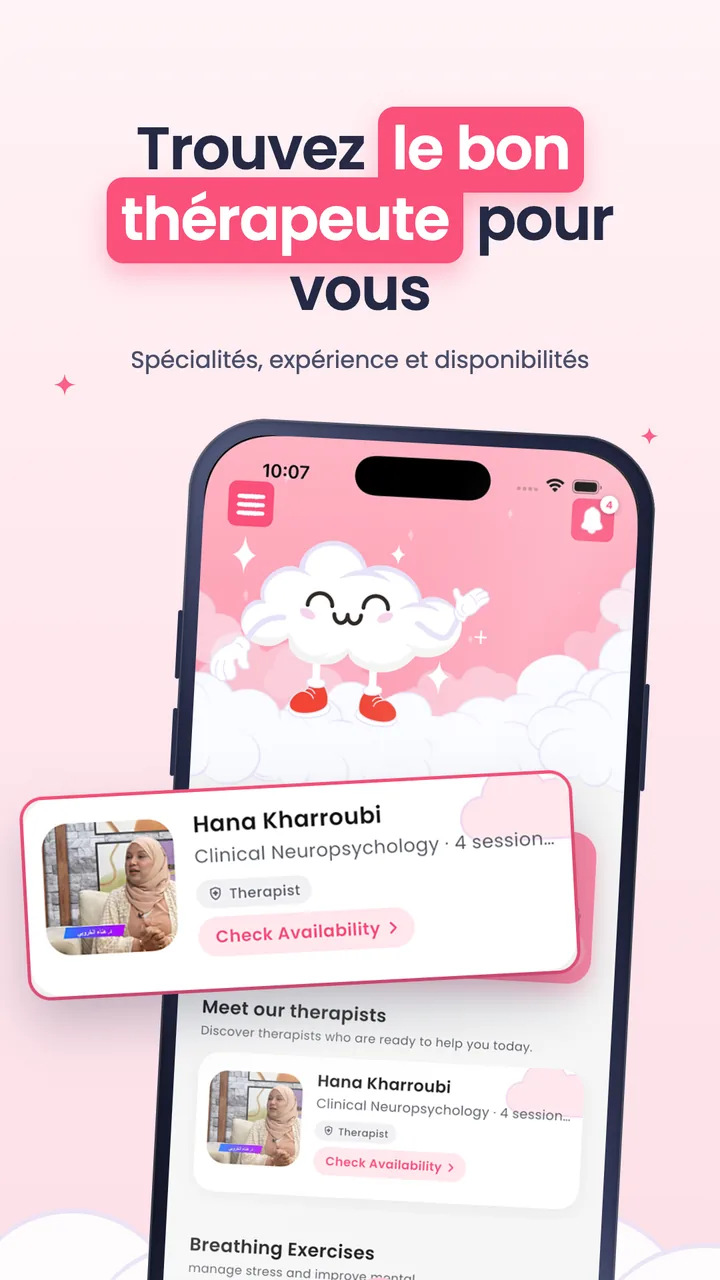 Trouvez le bon thérapeute pour vous. Spécialités, expérience et disponibilités