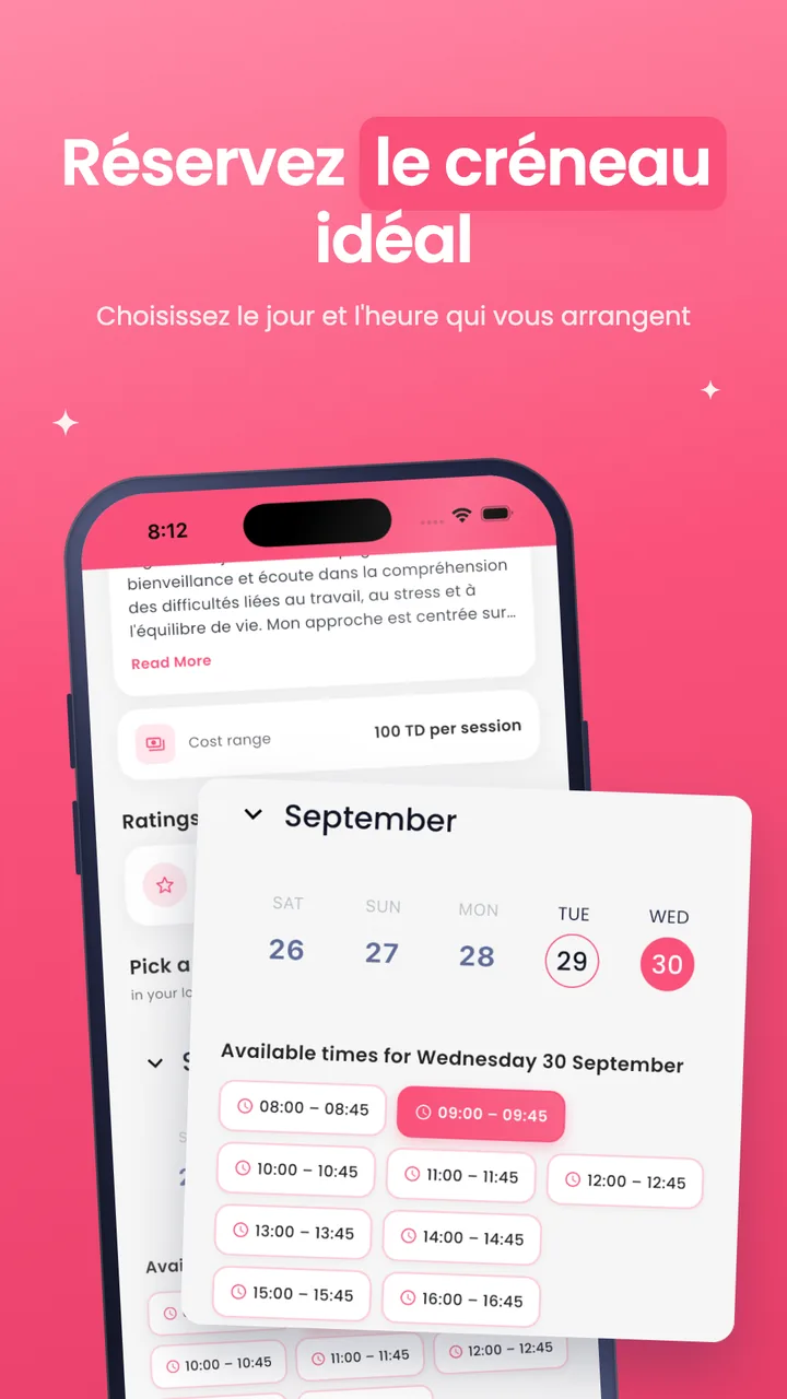 Réservez le créneau idéal. Choisissez le jour et l’heure qui vous arrangent